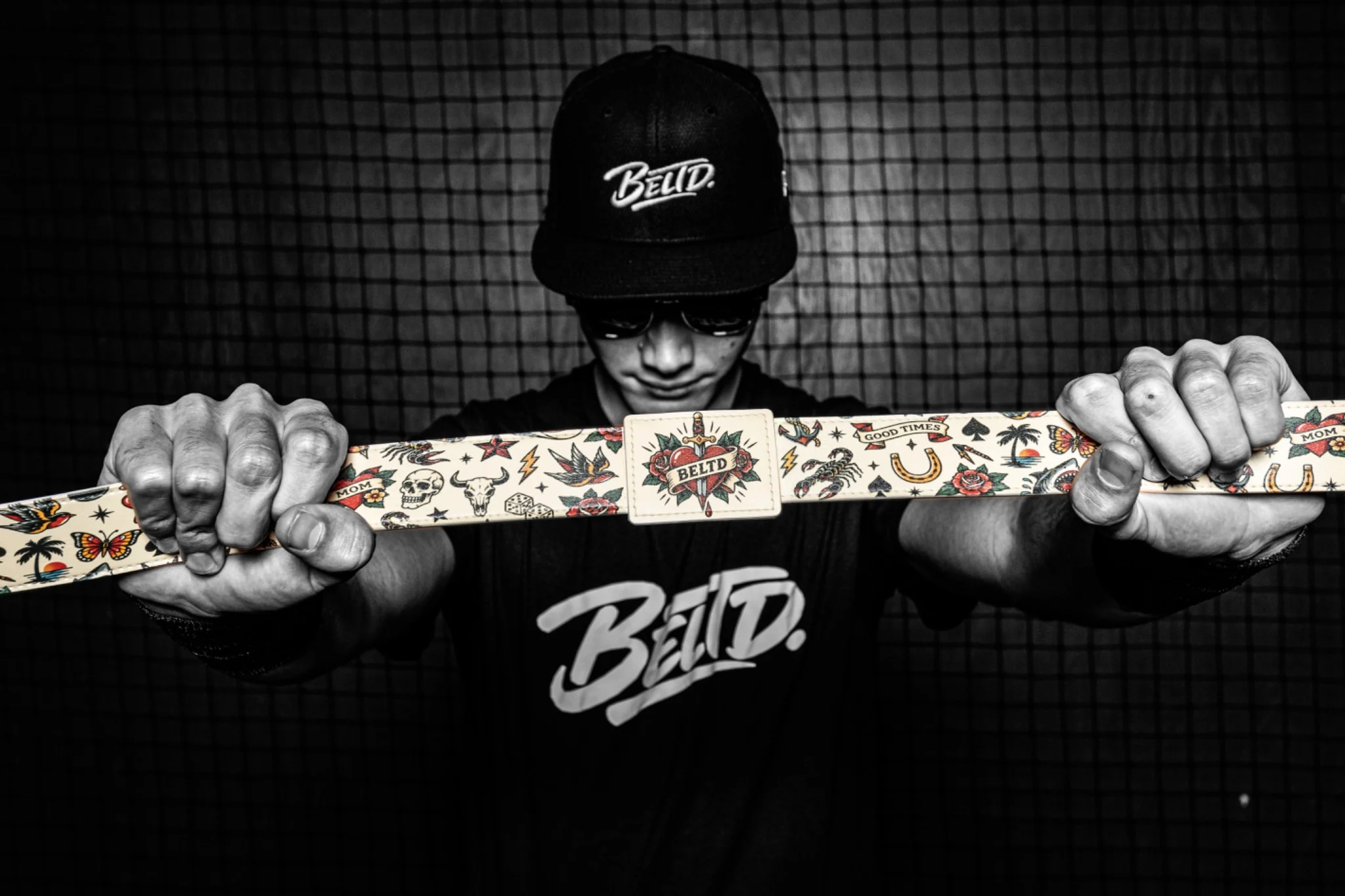 BELTD athlete presenting a custom tattoo-inspired baseball belt