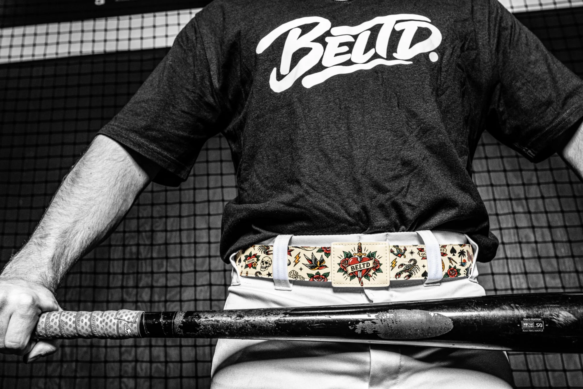 BELTD athlete wearing a custom leather baseball belt